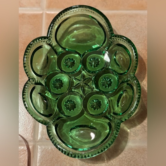 Colored Glass Green Moon & Stars Vintage Dish✨